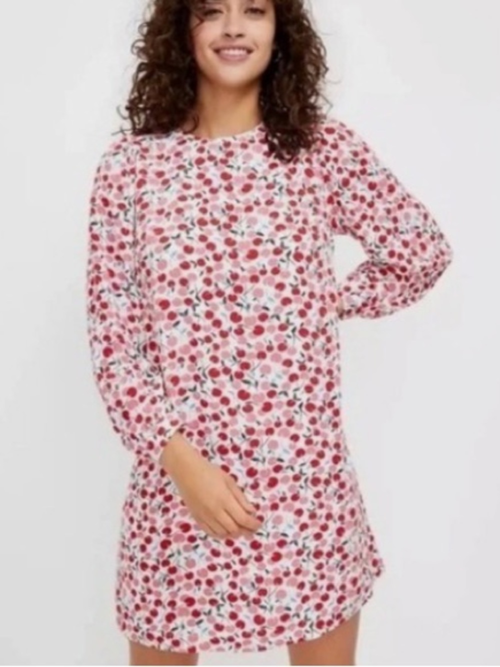 LOFT women's cherry print balloon Long sleeve swing dress | L